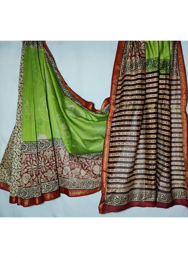 Maheshwari Silk Multi Colour Traditional Wear Block Printed Saree